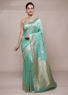 Green Dupion Silk Saree With Blouse Piece