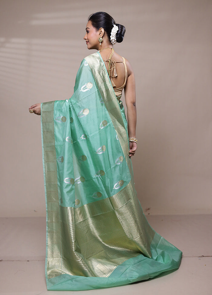 Green Dupion Silk Saree With Blouse Piece