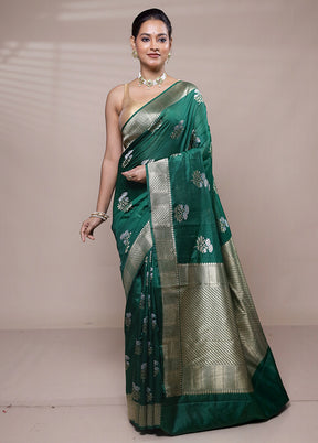 Green Dupion Silk Saree With Blouse Piece