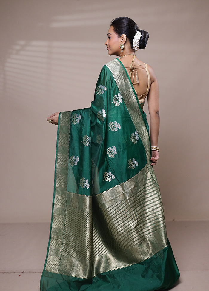 Green Dupion Silk Saree With Blouse Piece