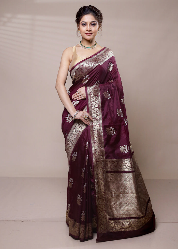 Maroon Dupion Silk Saree With Blouse Piece