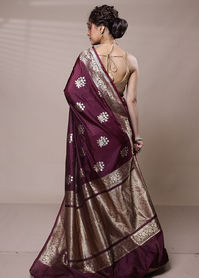 Maroon Dupion Silk Saree With Blouse Piece