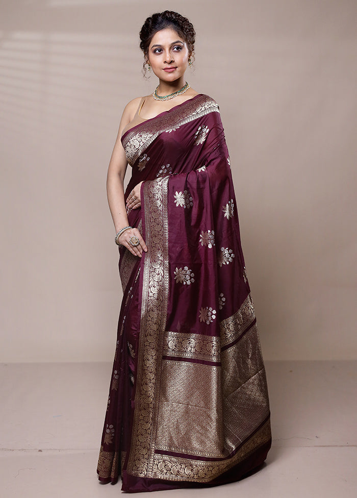 Maroon Dupion Silk Saree With Blouse Piece