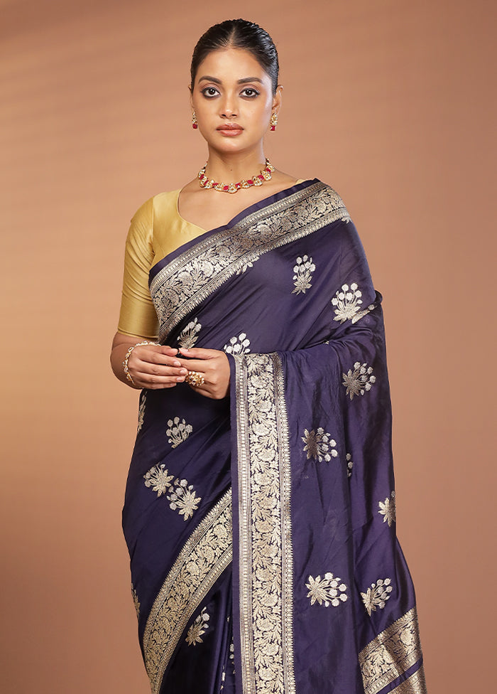 Blue Dupion Silk Saree With Blouse Piece