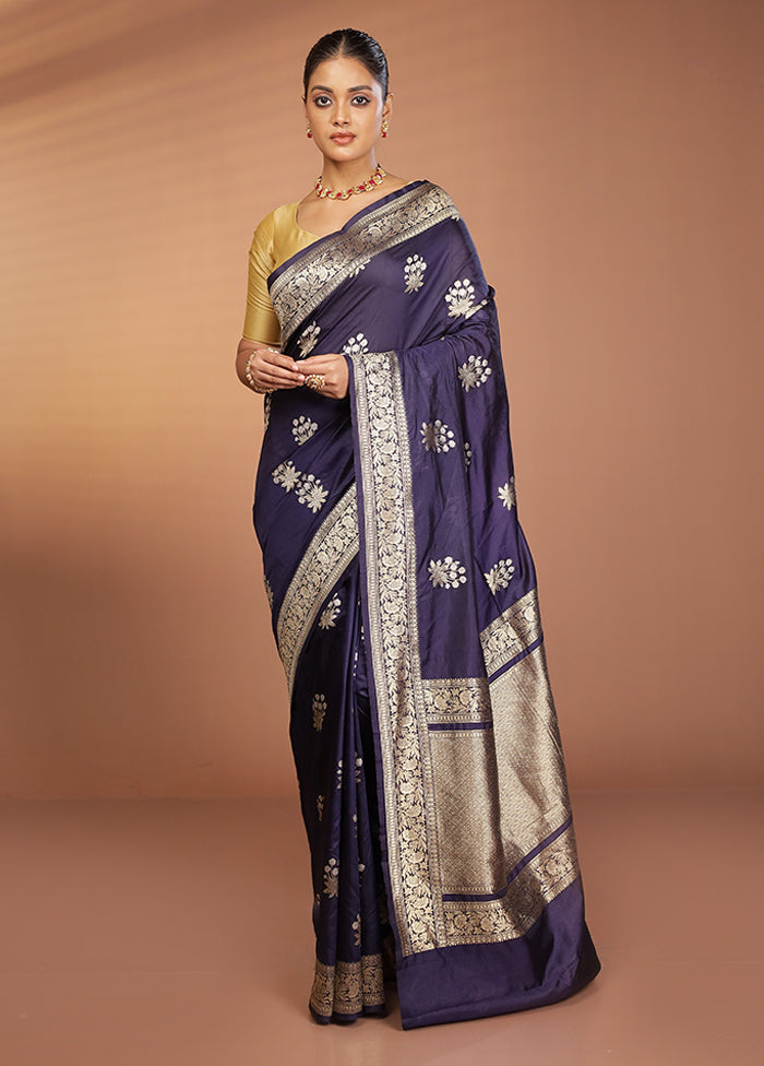 Blue Dupion Silk Saree With Blouse Piece