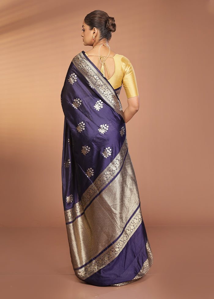 Blue Dupion Silk Saree With Blouse Piece
