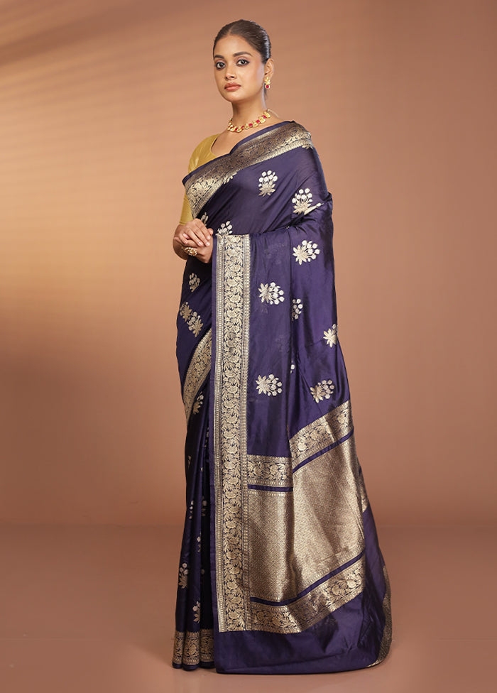 Blue Dupion Silk Saree With Blouse Piece