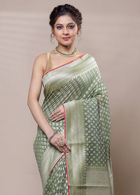 Green Kora Silk Saree With Blouse Piece