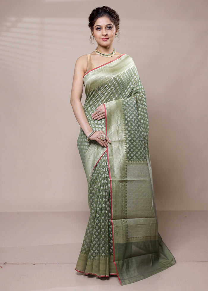 Green Kora Silk Saree With Blouse Piece