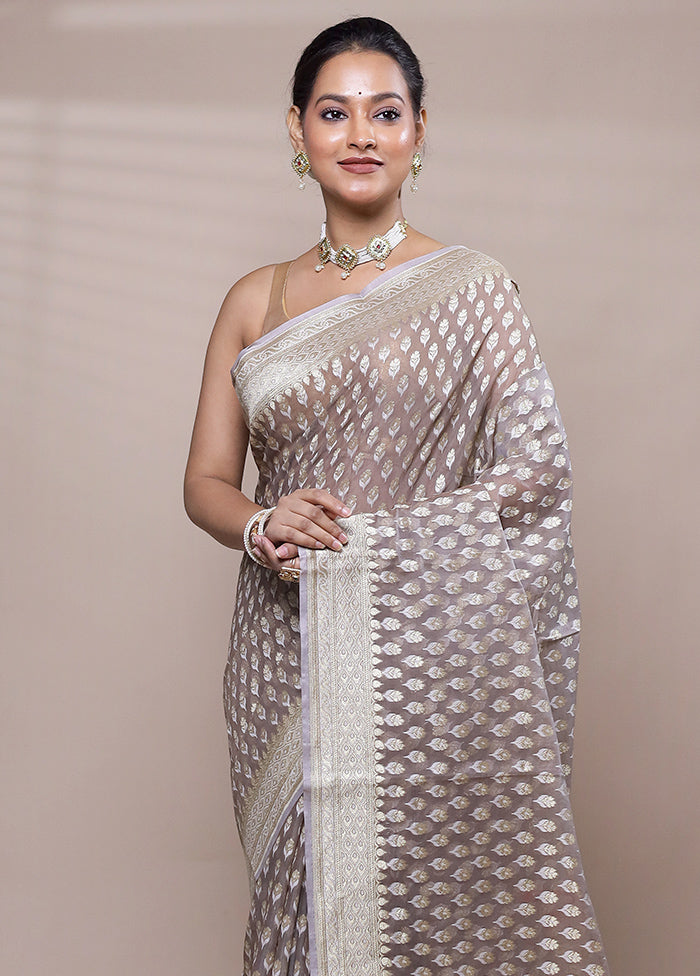 Grey Kora Silk Saree With Blouse Piece