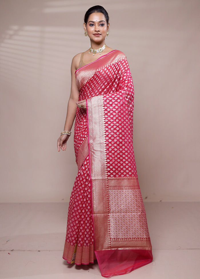 Pink Kora Silk Saree With Blouse Piece