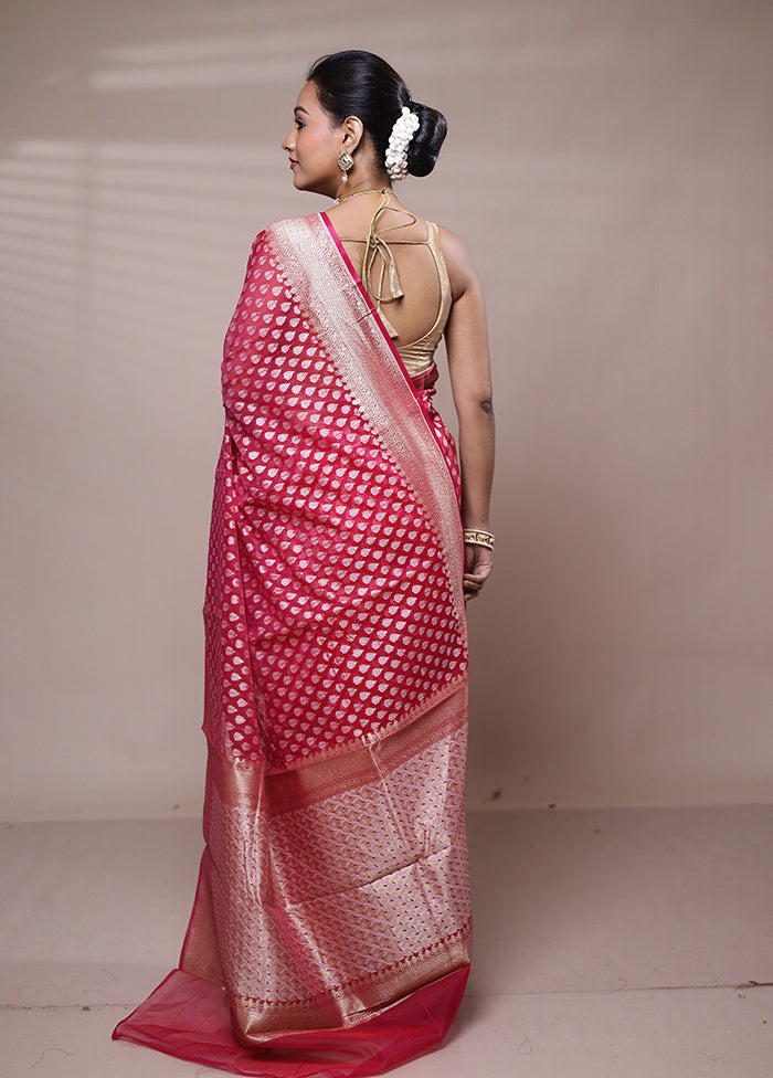 Pink Kora Silk Saree With Blouse Piece