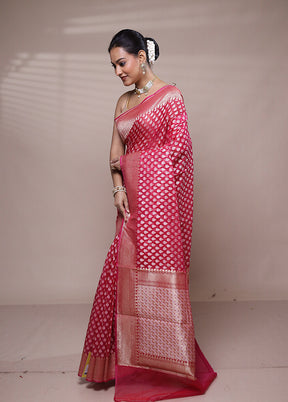 Pink Kora Silk Saree With Blouse Piece