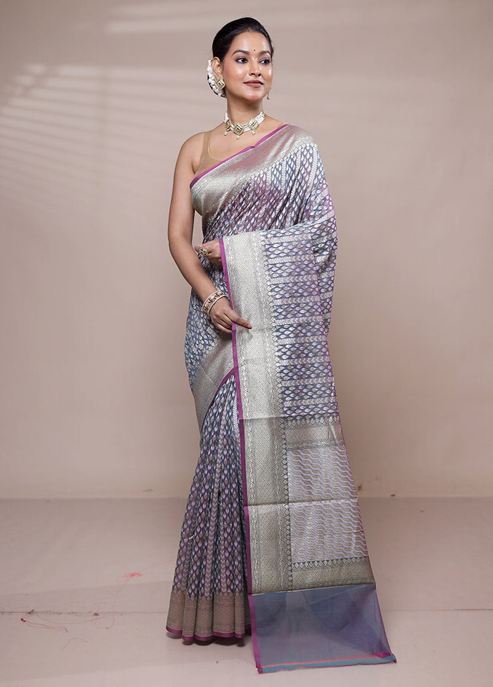 Blue Kora Silk Saree With Blouse Piece