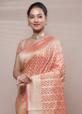 Orange Kora Silk Saree With Blouse Piece