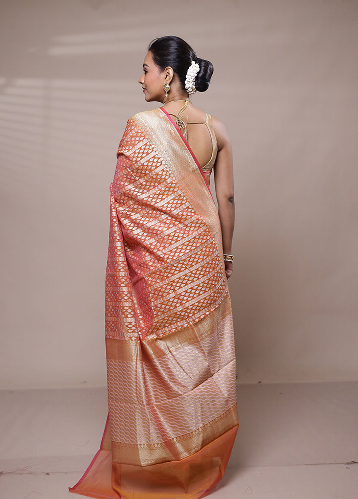 Orange Kora Silk Saree With Blouse Piece