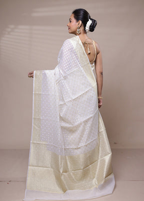 White Kora Silk Saree With Blouse Piece