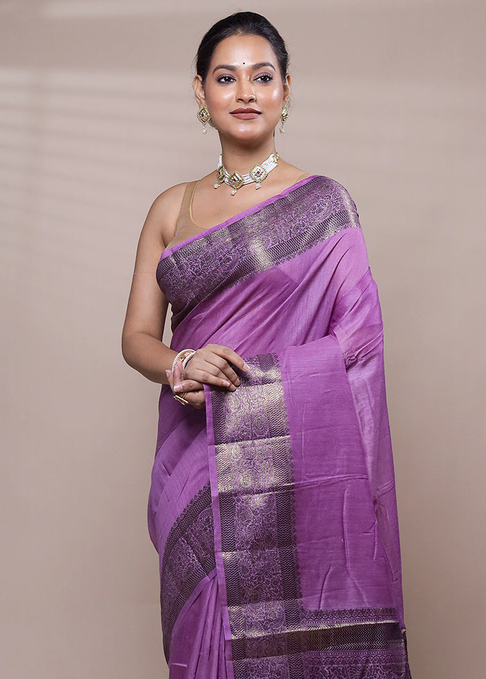 Purple Handloom Dupion Pure Silk Saree With Blouse Piece