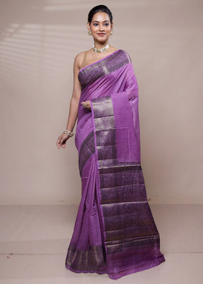 Purple Handloom Dupion Pure Silk Saree With Blouse Piece