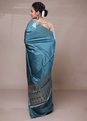 Blue Dupion Silk Saree With Blouse Piece