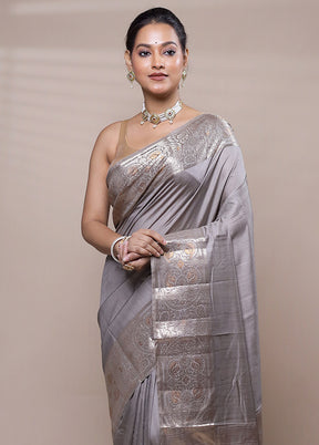 Grey Dupion Silk Saree With Blouse Piece