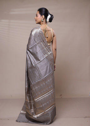 Grey Dupion Silk Saree With Blouse Piece