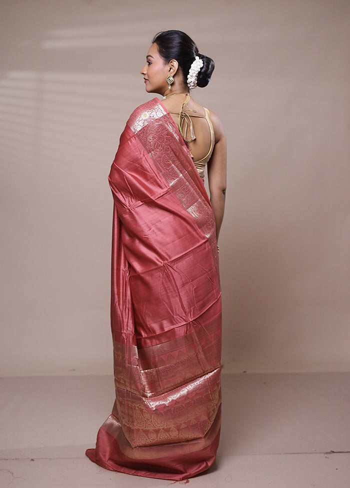 Pink Dupion Silk Saree With Blouse Piece