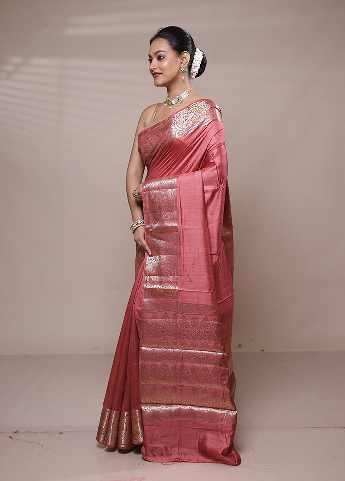 Pink Dupion Silk Saree With Blouse Piece