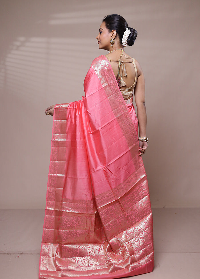 Pink Dupion Silk Saree With Blouse Piece