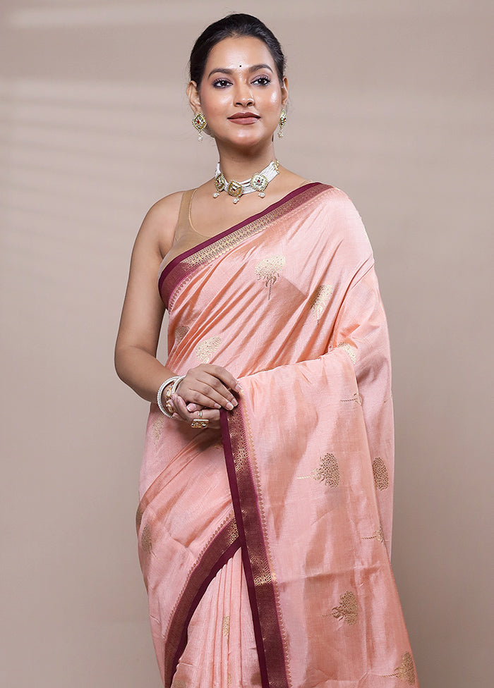 Pink Dupion Silk Saree With Blouse Piece