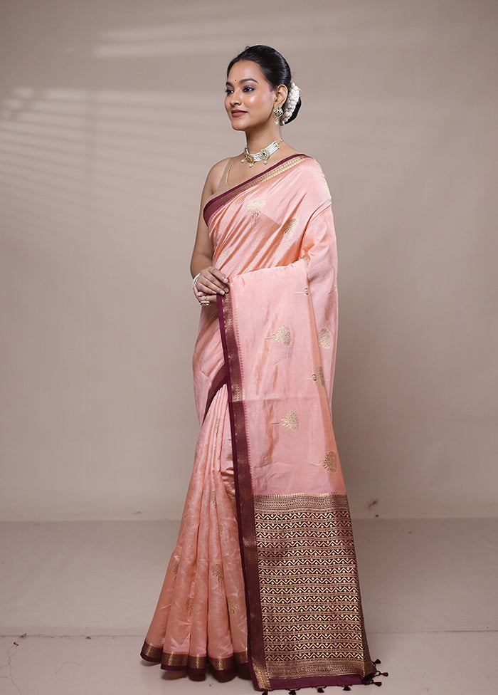 Pink Dupion Silk Saree With Blouse Piece