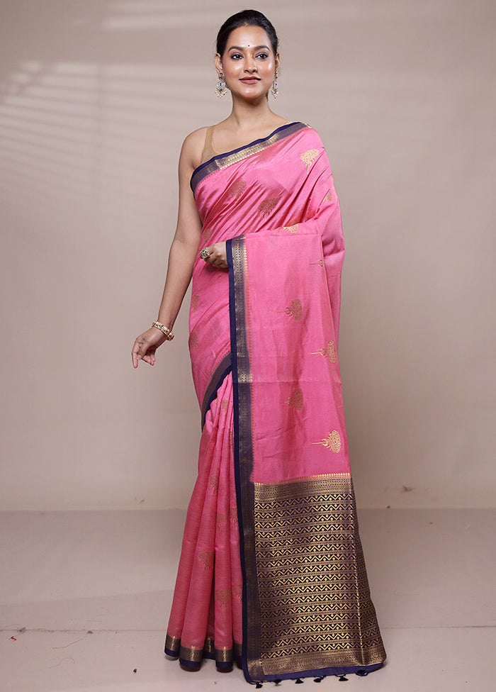 Pink Dupion Silk Saree With Blouse Piece