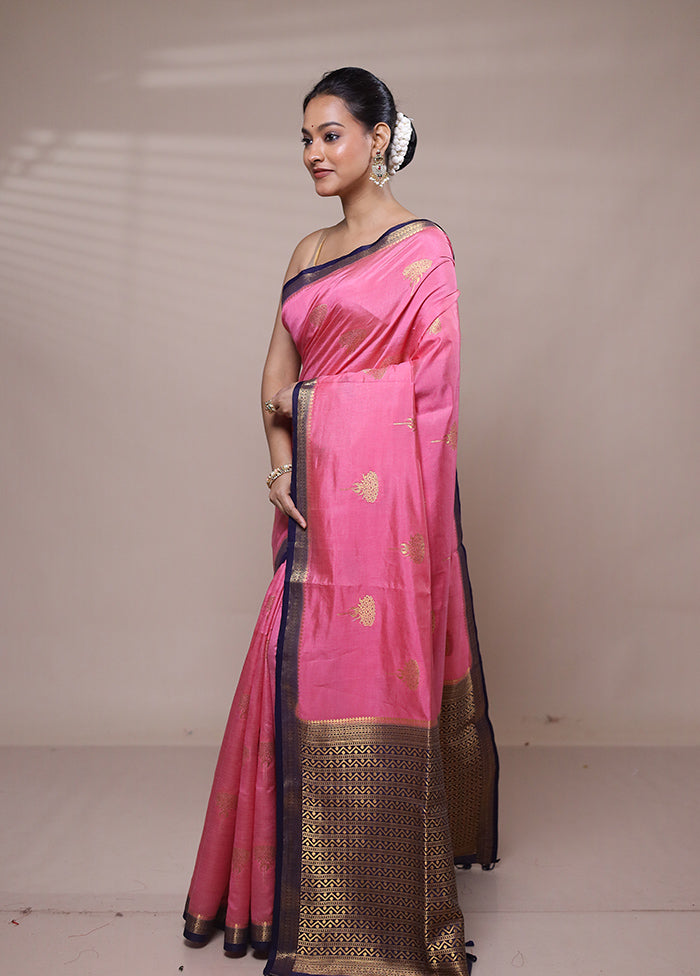 Pink Dupion Silk Saree With Blouse Piece