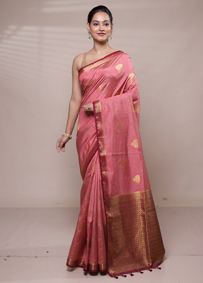 Pink Dupion Silk Saree With Blouse Piece