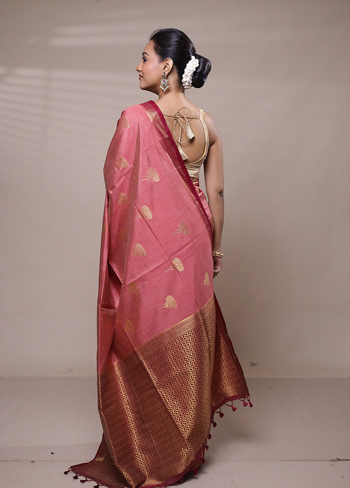 Pink Dupion Silk Saree With Blouse Piece