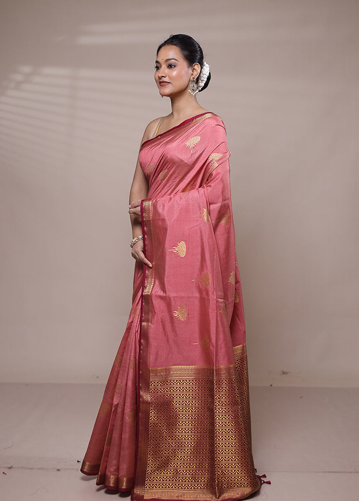 Pink Dupion Silk Saree With Blouse Piece