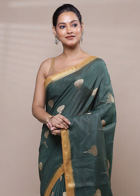 Green Dupion Silk Saree With Blouse Piece