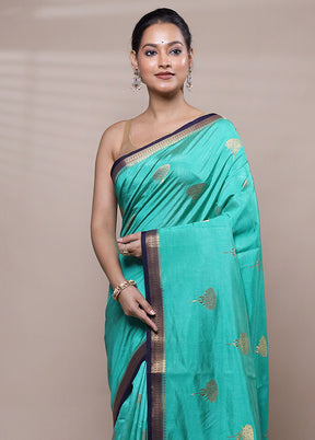 Green Dupion Silk Saree With Blouse Piece