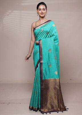 Green Dupion Silk Saree With Blouse Piece