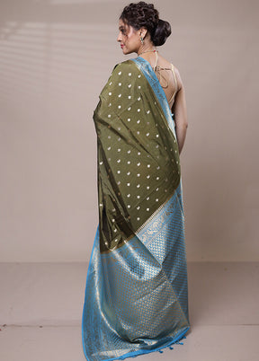 Green Dupion Silk Saree With Blouse Piece