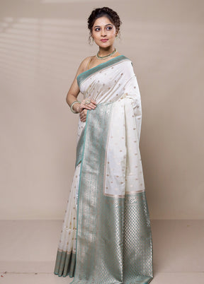 Cream Dupion Silk Saree With Blouse Piece