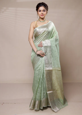 Green Crushed Silk Saree With Blouse Piece