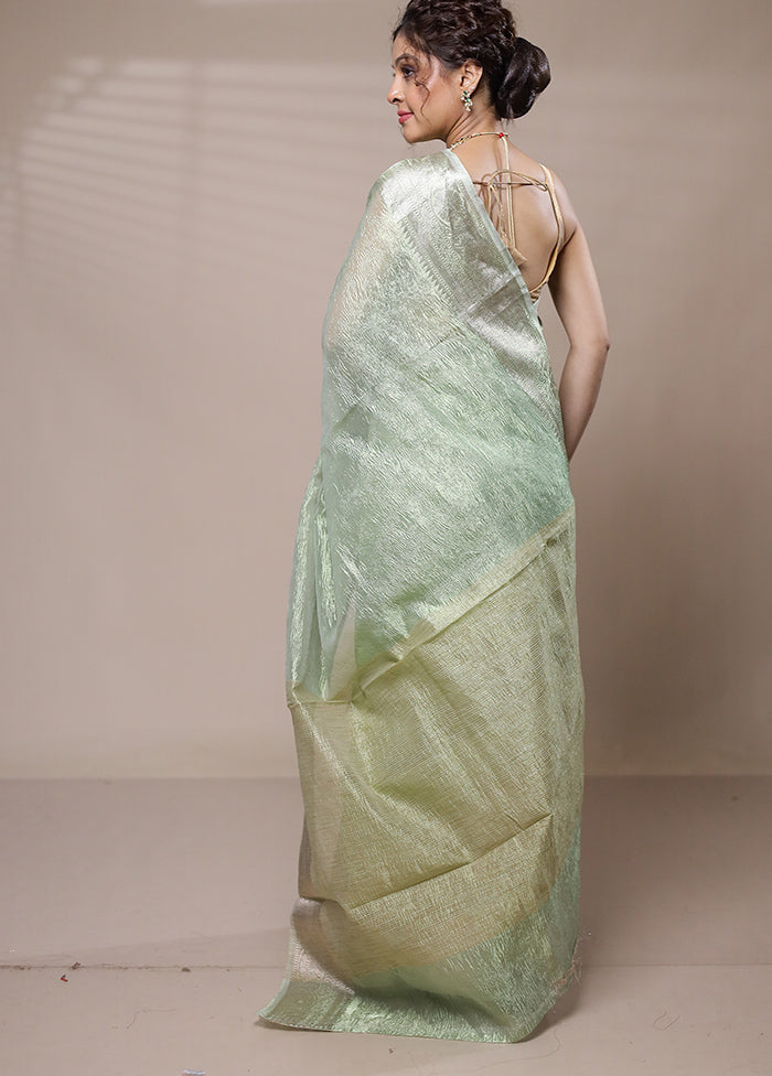 Green Crushed Silk Saree With Blouse Piece