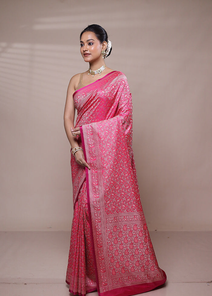 Pink Jamewar Silk Saree With Blouse Piece