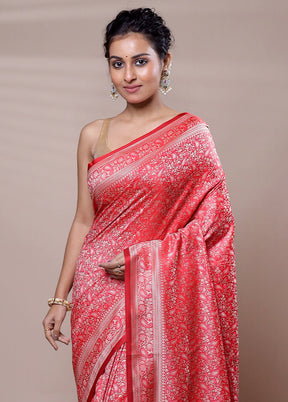 Pink Jamewar Silk Saree With Blouse Piece