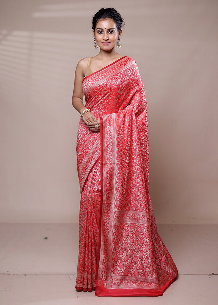 Pink Jamewar Silk Saree With Blouse Piece