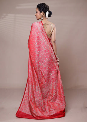 Pink Jamewar Silk Saree With Blouse Piece