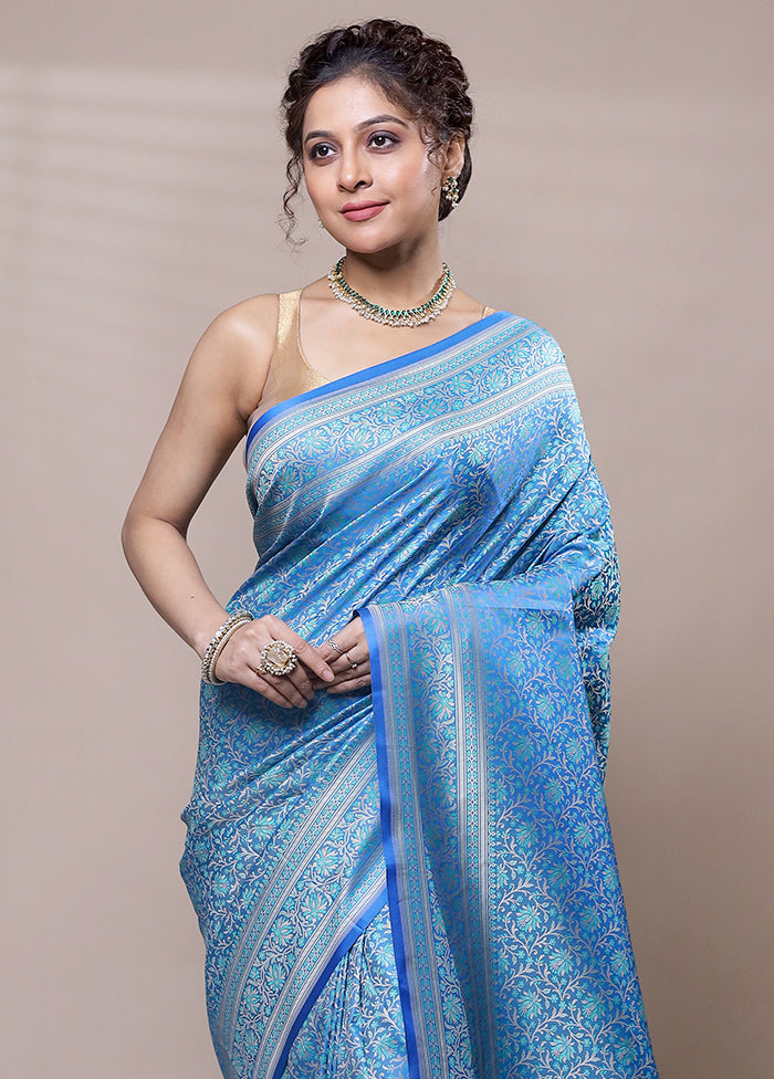 Blue Jamewar Silk Saree With Blouse Piece