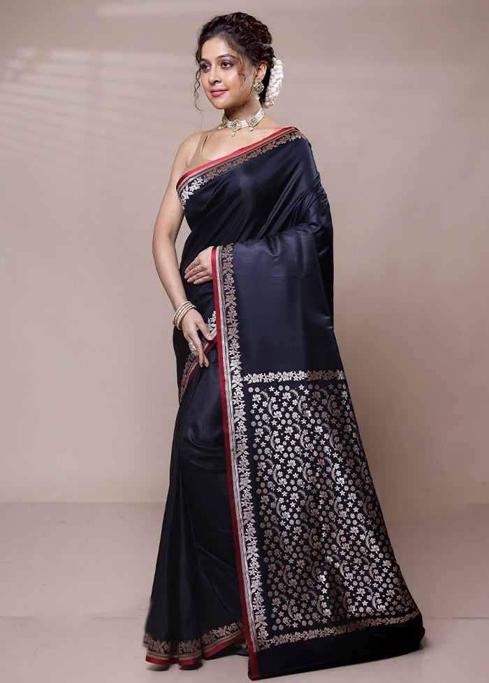 Black Banarasi Silk Saree With Blouse Piece