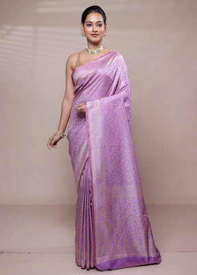 Purple Jamewar Silk Saree With Blouse Piece